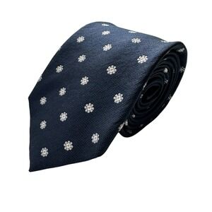 Suitsupply Blue White Floral Pure Silk Mens Tie 3.25 Inch Width Designer